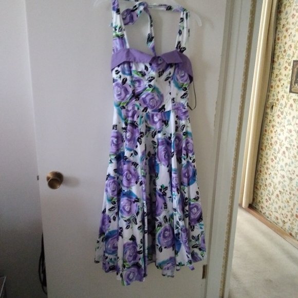 Bettie Page Dresses & Skirts - Purple Black Lavender Halter Swing Dress Medium